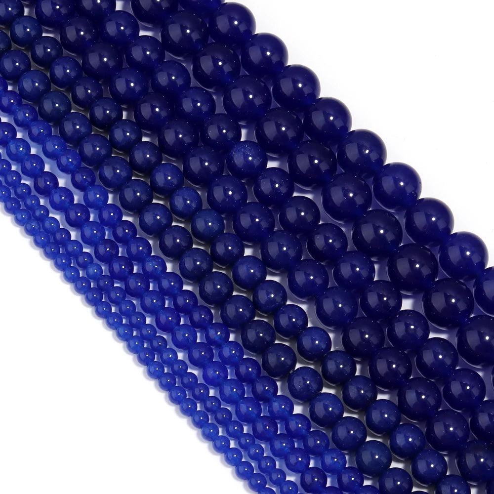 Dark Blue Chalcedony Round Stone Beads 4–12mm | DIY Jewelry Natural Stone Beads PLUSH
