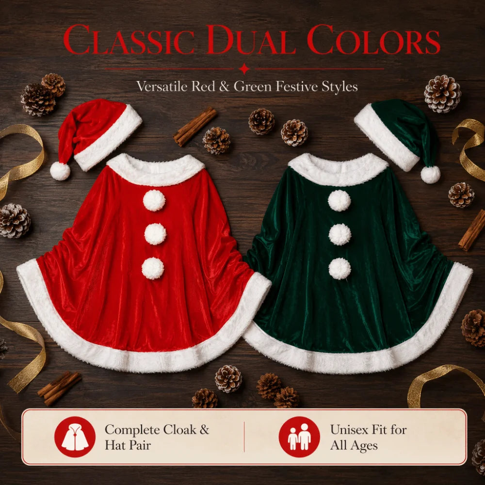 Plush Santa Claus Cloak & Hat Set – Warm Xmas Costume Christmas Costume Set PLUSH