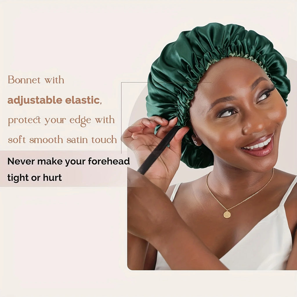 Reversible Satin Sleeping Bonnet – Adjustable Hypoallergenic Cap Satin Sleep Bonnet PLUSH