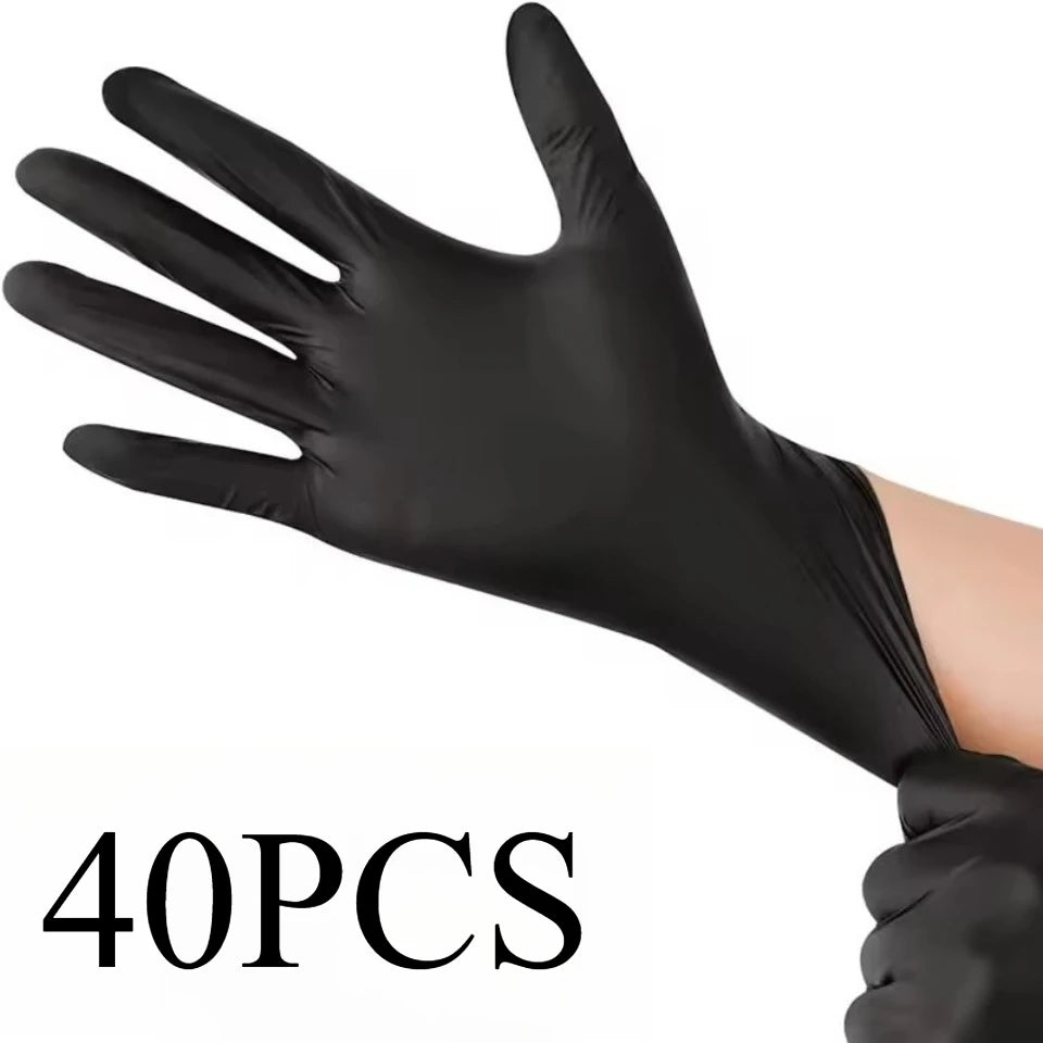 Disposable Black Nitrile Gloves – Food Safe, 10/40/100 Pack Disposable Nitrile Gloves PLUSH 40PCS M