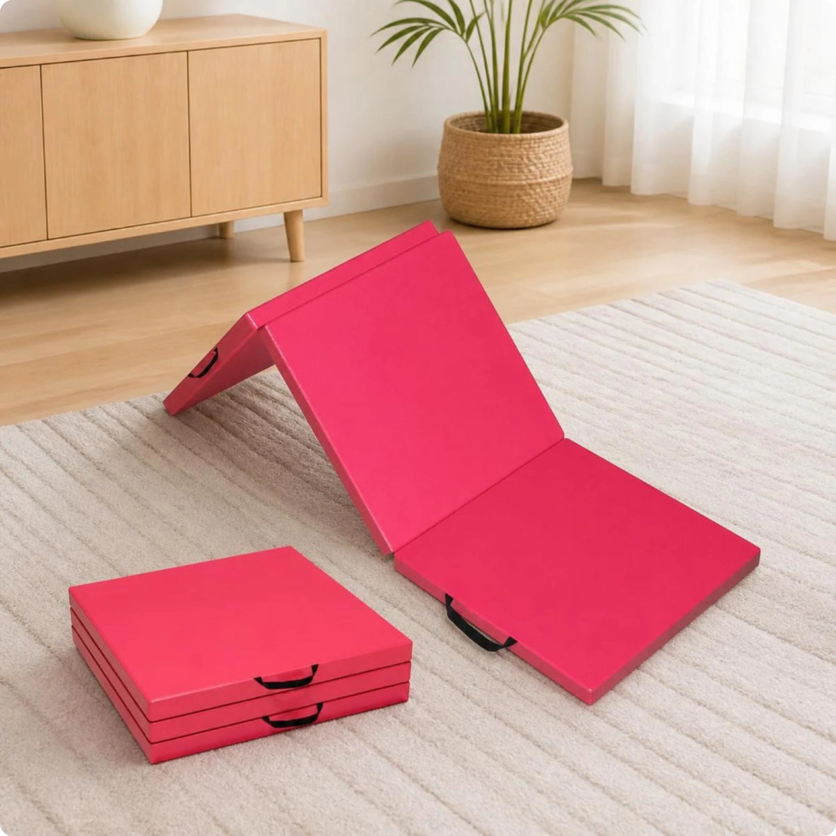 Tri-Fold Exercise Mat 5cm Thick with Handles | Folding Gym Mat Folding Exercise Mat PLUSH Tri-fold 180-60-5c F