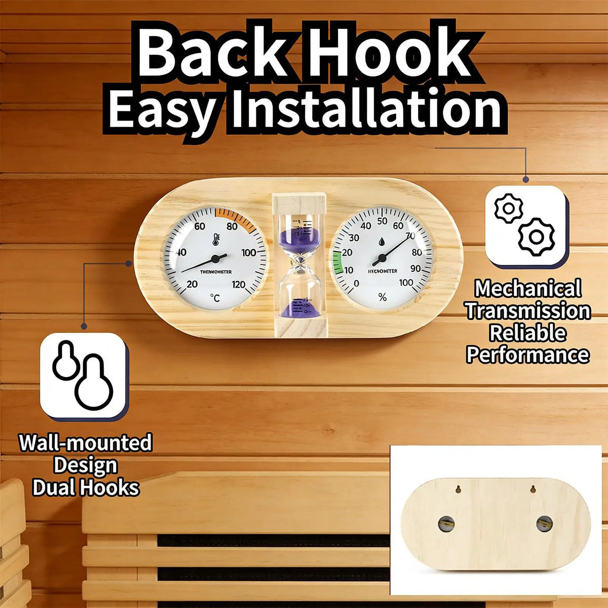 Sauna Thermometer Hygrometer & 15-Min Sand Timer Wall Mount Sauna Thermometer Hygrometer PLUSH