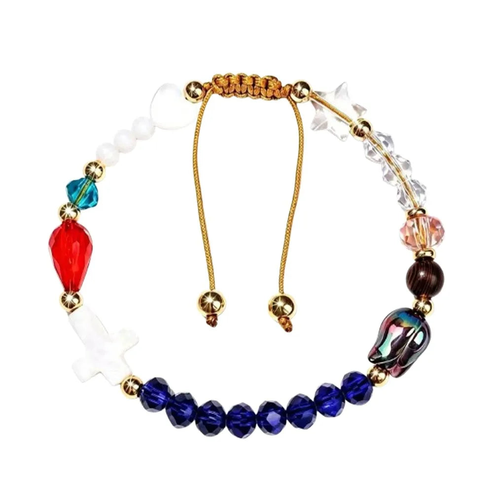 Adjustable Cross Crystal Bead Bracelet – Colorful Boho Bangle Beaded Bangle Bracelet PLUSH Style 3