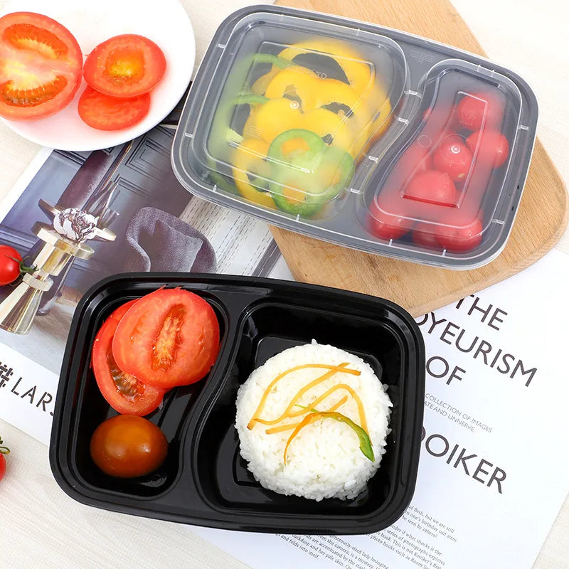 10-Set Disposable Plastic Bento Lunch Boxes with Lids – Stackable Food Storage Containers PLUSH