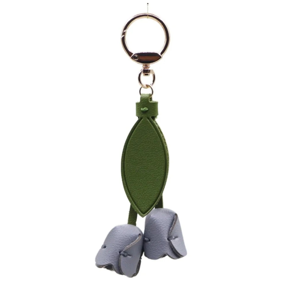 Tulip Bag Pendant PU Leather Floral Charm – Korean Style Bag Charm Pendant PLUSH Grey Style 2