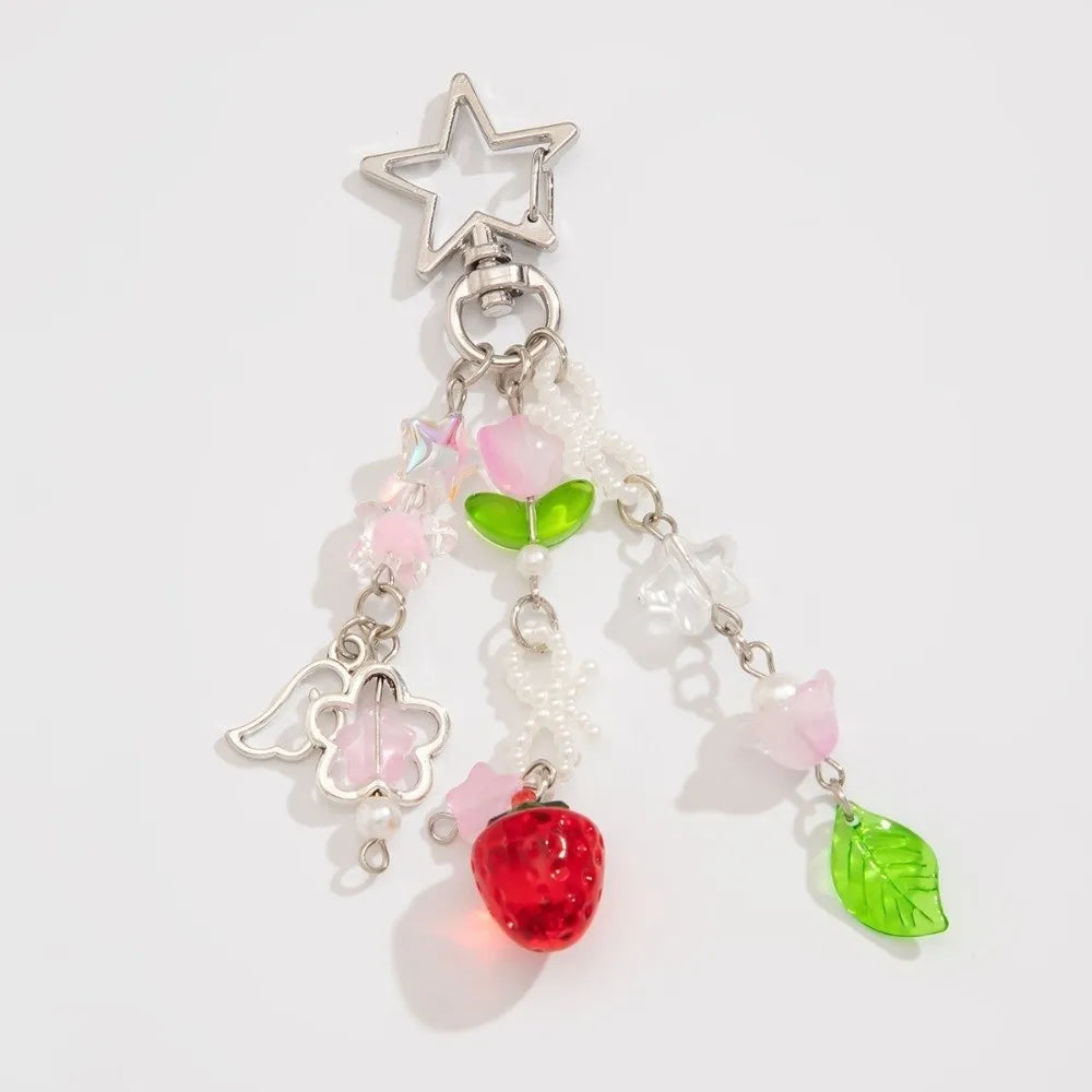 Strawberry Beaded Phone Chain Tassel Bag Charm Keychain Bag Charm Keychain PLUSH