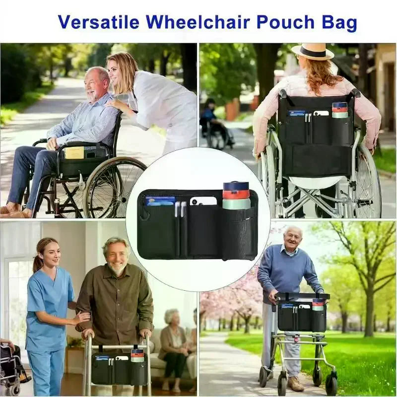 Wheelchair Side Bag with Cup Holder – Oxford Fabric Pouch Wheelchair Armrest Bag PLUSH