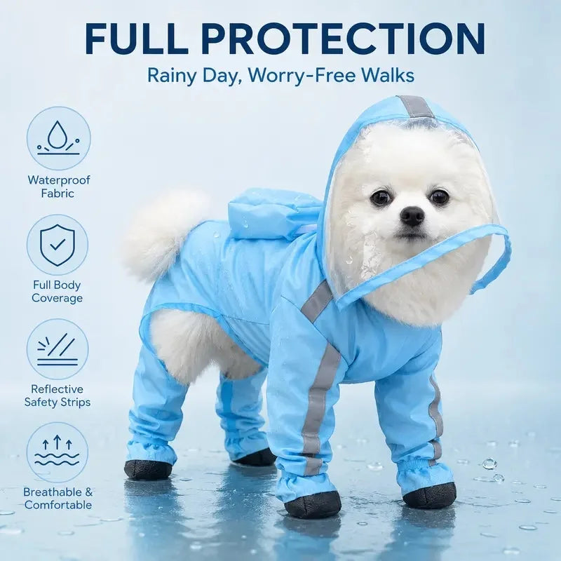 Small Dog Waterproof Poncho with Transparent Face Shield Dog Rain Poncho PLUSH