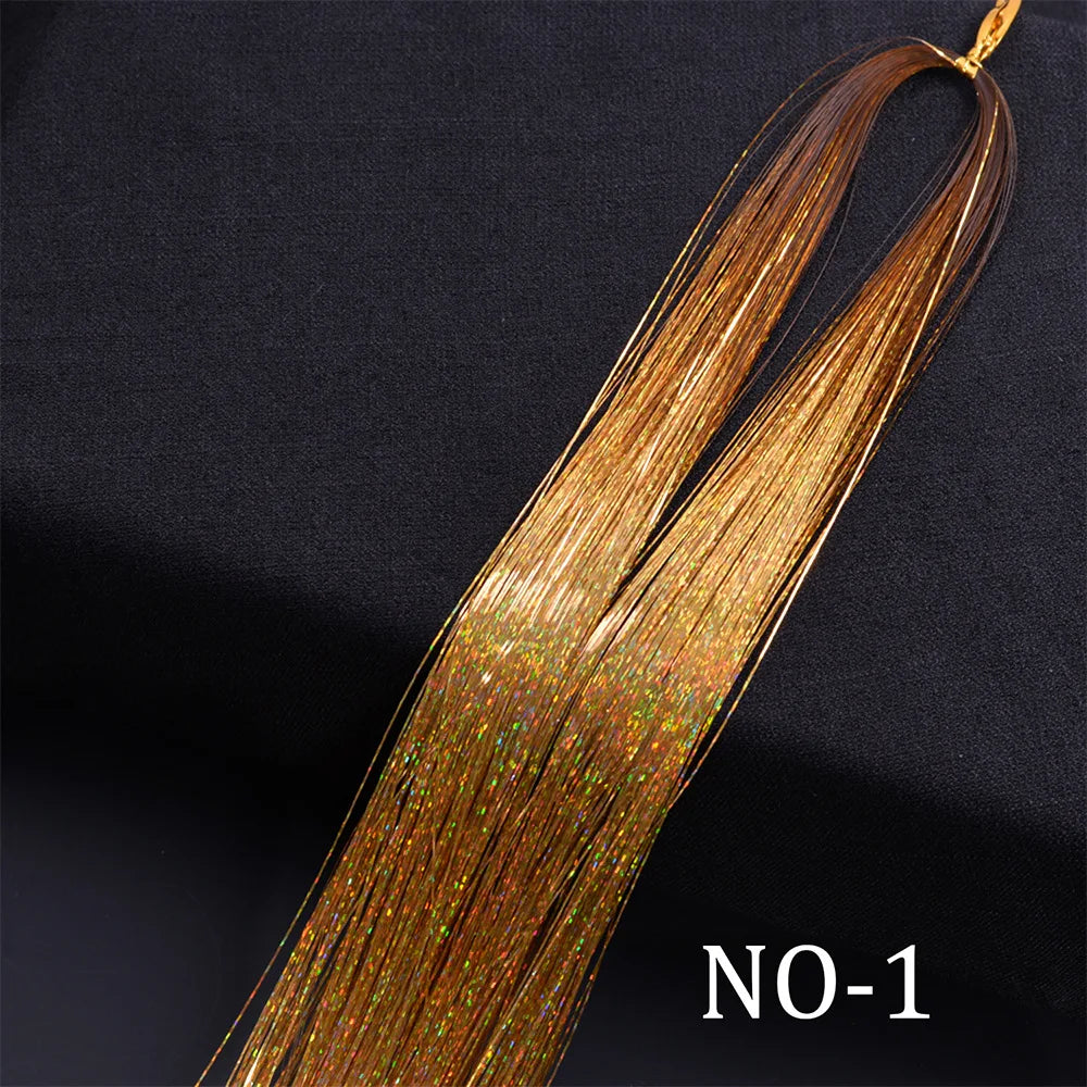 Rainbow Hair Tinsel Glitter Strands – 120pcs, 93cm Hair Tinsel Extensions PLUSH NO-1 Champagne